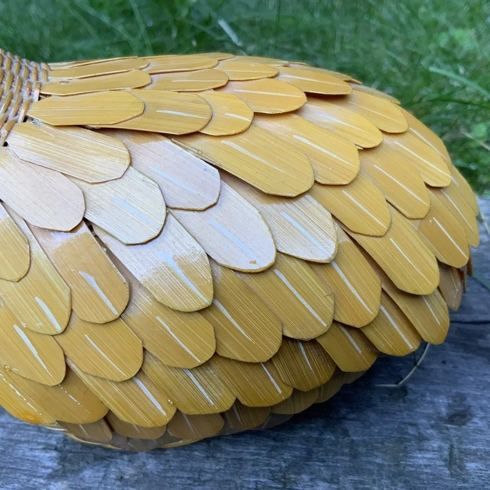 Vintage Wicker Woven Bird Quail‎ Chinese Basket Base And Lid Kitsch Folk Art